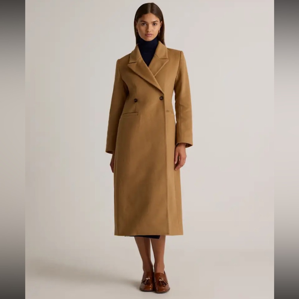 Quince Women Italian Wool Tailored Long Coat Caramel Outerwear S